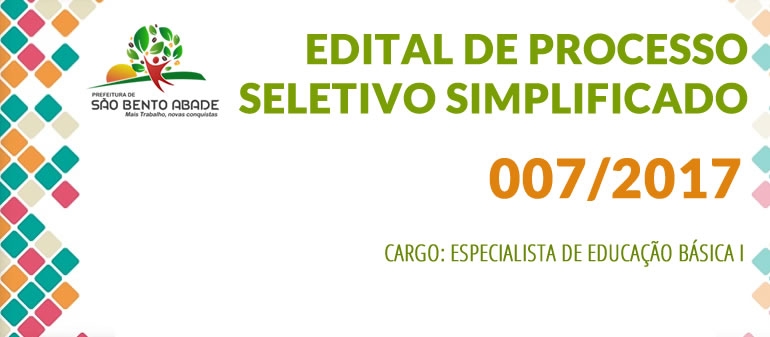PS N&ordm; 007/2017 - Especialista de Educa&ccedil;&atilde;o